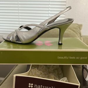 Naturalizer Silver Slingback Heels with Pleated Design